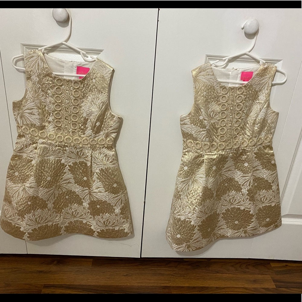Lilly Pulitzer GIRLS MINI CLARE Brocade DRESS Gold Metallic sz 7